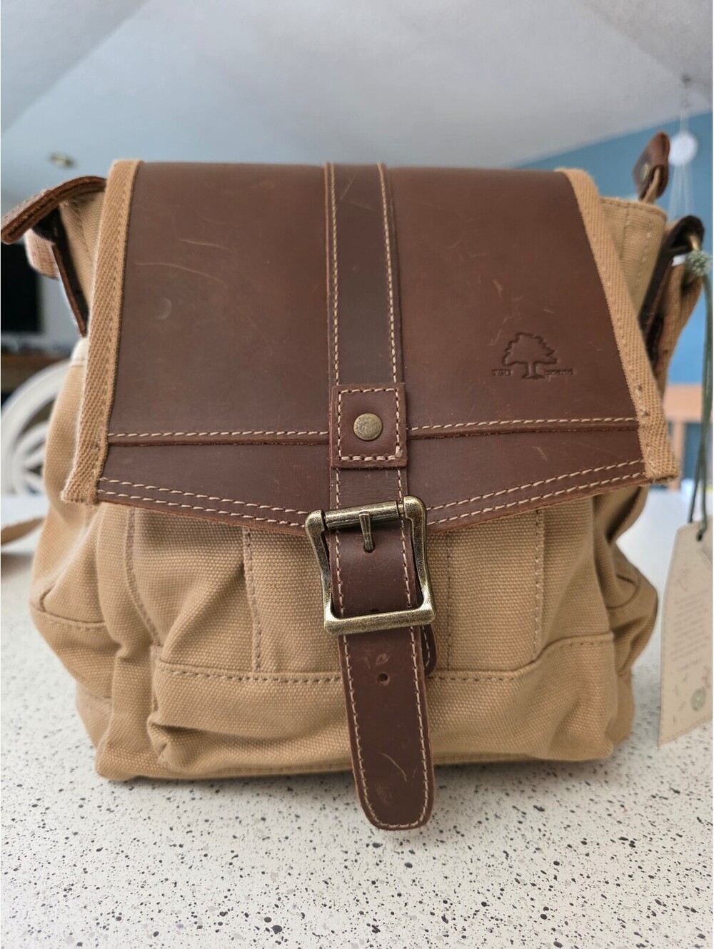 TSD Turtle Ridge Utilitarian Crossbody Bag in Camel and Genuine Leather NWT